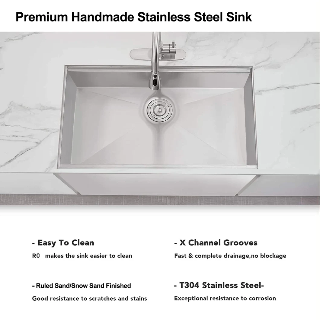 Aquacubic 30 Inch Multi-Functional OEM/ODM Handmade SUS304 Stainless Steel Undermount Kitchen Sink with Ledge