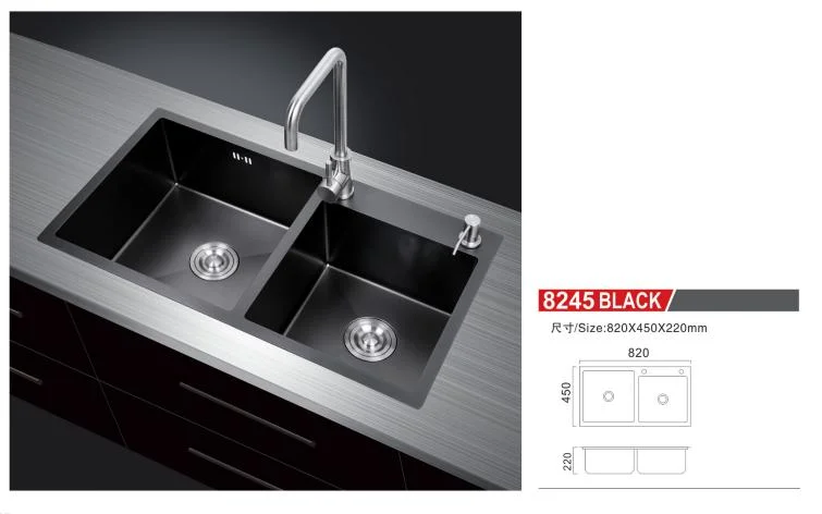 Walnut 8245 Nanometers Handmade Kitchen Sink Double Bowl OEM/ODM China Factory Wholesale