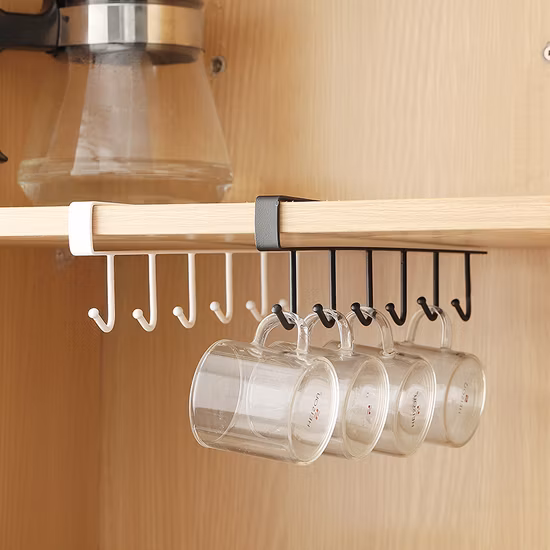 Storage Racks Cabinet Hook Cup Holder with 6 Hooks Double Row Hanging Hook for Kitchen Spoon Coffee Cup Organizer Clothes Shelf