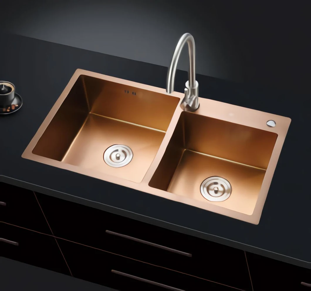Walnut 8245 Nanometers Handmade Kitchen Sink Double Bowl OEM/ODM China Factory Wholesale
