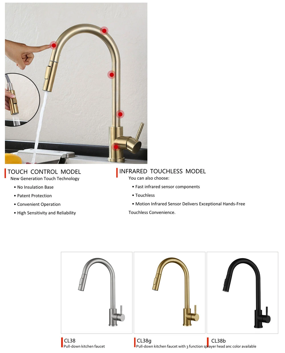 Kitchen Pull-out Cold and Hot Pulling Faucet Sink Dishwasher Touchless Sensor Touch Kitchen Faucet Tap with 2 Function