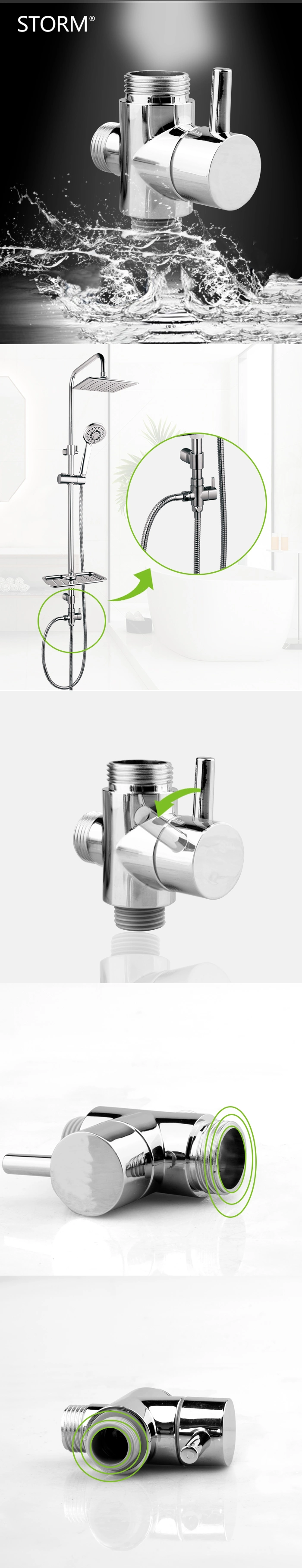 Bathroom Accessory Faucet Mixer 3-Way Valve Plastic Multi-Functional Shower Water Diverter