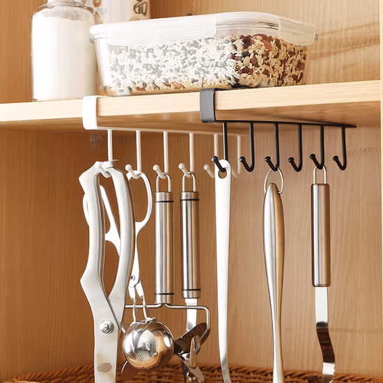 Storage Racks Cabinet Hook Cup Holder with 6 Hooks Double Row Hanging Hook for Kitchen Spoon Coffee Cup Organizer Clothes Shelf