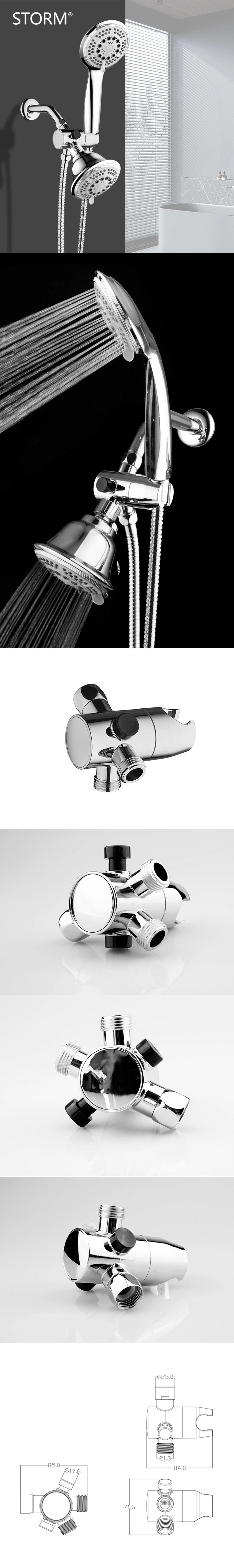 3 Way ABS Adjustable Hand Shower Water Diverter with Bracket /Holder