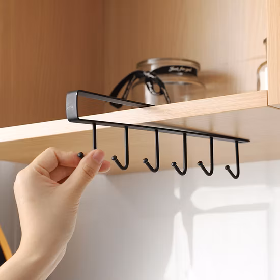 Storage Racks Cabinet Hook Cup Holder with 6 Hooks Double Row Hanging Hook for Kitchen Spoon Coffee Cup Organizer Clothes Shelf